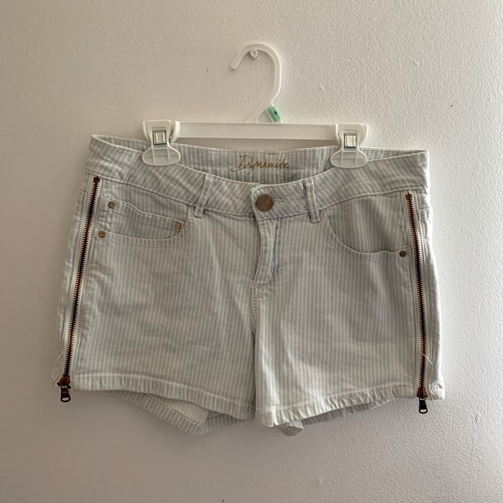 Striped Shorts with Side Zippers